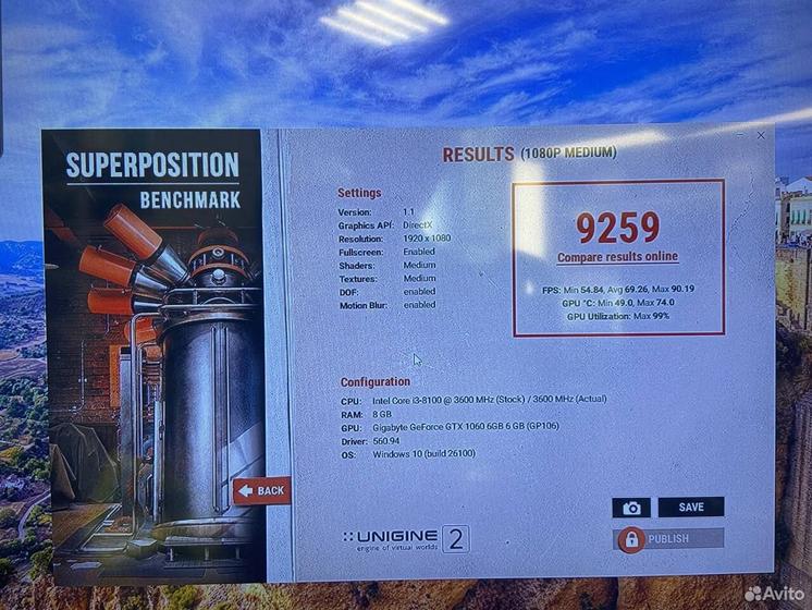 Пк Core i3-8100 3.6Ghz/ GTX 1060 6Gb/ SSD+HDD