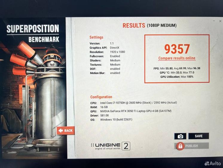 Ноутбук Msi Core i7-10/ RTX 3050 Ti/ Ram 16Gb